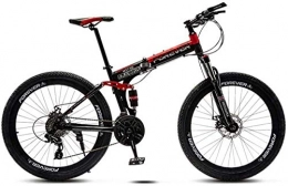 giyiohok Bike giyiohok Folding Mountain Bike Steel Frame 24 Inches 3-Spoke Wheels Dual Suspension Off-Road Mountain Bicycle for Adult Double Disc Brake-Black Red_21 speed