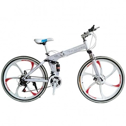 GJNWRQCY Bike GJNWRQCY Foldable Double Shock Absorption Double Disc Brake Overall Six-Knife Wheel 26 Inches 21 Speed Male And Female Bicycles, Silver