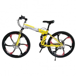 GJNWRQCY Folding Mountain Bike GJNWRQCY Foldable Double Shock Absorption Double Disc Brake Overall Six-Knife Wheel 26 Inches 27 Speed Male And Female Mountain Bike, Yellow