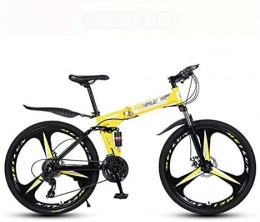 GMZTT Bike GMZTT Unisex Bicycle Mountain Bicycle for Adults, Folding Bicycle High Carbon Steel Frame, Full Suspension MTB Bikes, Double Disc Brake, PVC Pedals (Color : Yellow, Size : 26 inch 24 speed)