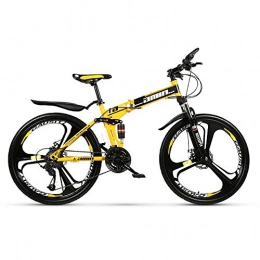 Gnohnay Folding Mountain Bike Gnohnay Folding Bicycle Mountain Bikes High-carbon Steel Hardtail Double Disc Brake for Outdoor Cycling Travel Work out, Suitable for adult men and women, Yellow, 27 speed