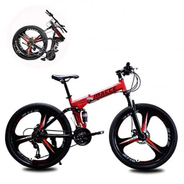 GOLDGOD Foldable Mountain Bike, 26 Inch Wheels High-Carbon Steel Frame Mountain Trail Bike 21-Speed Gear Adjustable Double Suspension Bicycle,Red