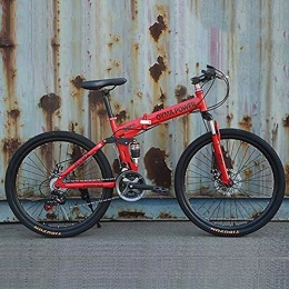 GQQ Folding Mountain Bike GQQ 26" / 26Inch Folding Mountain Bike, 21 / 24 / 27 Speed, Variable Speed Bicycle Steel Frame Spoked Wheel Integrated, Red, 24 Speed, Red