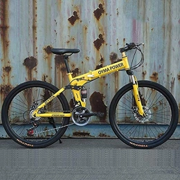 GQQ Folding Mountain Bike GQQ 26" / 26Inch Folding Mountain Bike, 21 / 24 / 27 Speed, Variable Speed Bicycle Steel Frame Spoked Wheel Integrated, Red, 24 Speed, Yellow