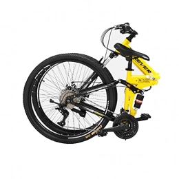 Great Folding Mountain Bike GREAT 26 Inch Folding Mountain Bike, 27 Speed Bicycle Full Suspension High-carbon Steel Frame Student Commuter Bike, Double Disc Brakes Front And Rear(Color:Yellow)