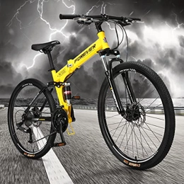 Great Bike GREAT 26 Inch Mountain Bike, 27 Speed Folding Bicycle Full Suspension Student Commuter Bike, Double Disc Brakes Front And Rear High-carbon Steel Frame Road Bikes(Color:Yellow)