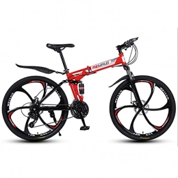 Great Bike GREAT Adult Mountain Bike, 26 Inch Wheels Folding Bicycle Thickened High Carbon Steel Folding Frame Front And Rear Double Shock Absorption Design(Size:21 speed, Color:Red)