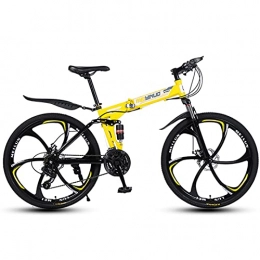 Great Bike GREAT Adult Mountain Bike, 26 Inch Wheels Folding Bicycle Thickened High Carbon Steel Folding Frame Front And Rear Double Shock Absorption Design(Size:21 speed, Color:Yellow)