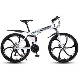 Great Folding Mountain Bike GREAT Adult Mountain Bike, 26 Inch Wheels Folding Bicycle Thickened High Carbon Steel Folding Frame Front And Rear Double Shock Absorption Design(Size:27 speed, Color:White)