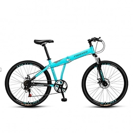Great Bike GREAT Folding Bike 7 Speed Mountain Bike 26 Inches Spoke Wheels MTB Dual Suspension Bicycle High Carbon Steel Frame Student Commuter Bike(Color:Blue)