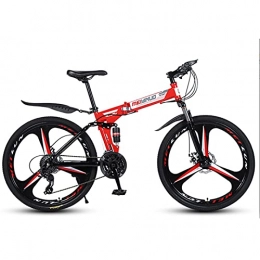 Great Folding Mountain Bike GREAT Folding Mountain Bicycle Bike, 21-27 Speeds 26 Inch Wheels High-carbon Steel Frame Disc Brakes Road Bikes Full Suspension Bike(Size:21 speed, Color:Red)