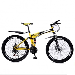 Great Bike GREAT Folding Mountain Bike, 21 Speed Dual Disc Brake 26 Inchs Mountain Bicycle Carbon Steel Frame Road Bicycle Student Bicyclec(Size:27 speed, Color:Yellow)
