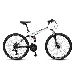 Great Bike GREAT Folding Mountain Bike, 26 Inch Bicycle 27 Speed Full Suspension High-carbon Steel Frame Road Bikes Student Commuter Bike(Color:White)