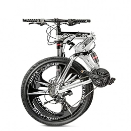 Great Bike GREAT Folding Mountain Bike, 26 Inch Bicycle Unisex 3 Spoke Wheel Full Suspension High-carbon Steel Frame Road Bikes Double Disc Brakes 21 / 24 / 27 Speed Bike(Size:21 speed, Color:White)