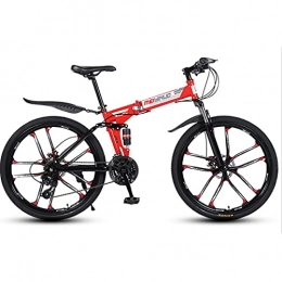 Great Folding Mountain Bike GREAT Folding Mountain Bike, 26 Inch Carbon Steel Frame 21 / 24 / 27 Speed With Dual Disc Brake Full Suspension Student Bicycle With Front And Rear Mudguard(Size:21 speed, Color:Red)
