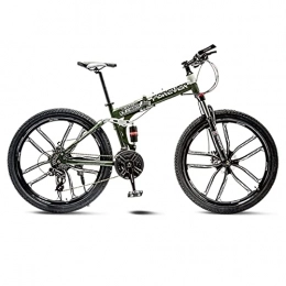Great Bike GREAT Mountain Bike 26 Inch Folding Bicycle, Road Bikes Carbon Steel Frame 10-Spokes Wheels 24 / 27 / 30 Speeds Full Suspension Bike Front And Rear Mechanical Double Disc Brakes(Size:21 speed, Color:Green)