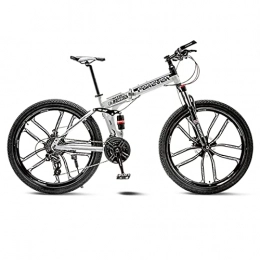 Great Bike GREAT Mountain Bike 26 Inch Folding Bicycle, Road Bikes Carbon Steel Frame 10-Spokes Wheels 24 / 27 / 30 Speeds Full Suspension Bike Front And Rear Mechanical Double Disc Brakes(Size:21 speed, Color:White)