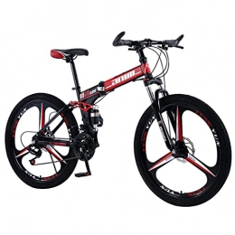 Great Folding Mountain Bike GREAT Mountain Bike Foldable Bicycle 26Inch Dual Disc Brake Non-slip Wear-resistant Tire Bike 21 / 24 / 27 / 30 Speed Mountain Bike, Convenient To Carry The Bicycle(Size:21 speed, Color:Red)