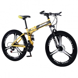 Great Bike GREAT Mountain Bike Foldable Bicycle 26Inch Dual Disc Brake Non-slip Wear-resistant Tire Bike 21 / 24 / 27 / 30 Speed Mountain Bike, Convenient To Carry The Bicycle(Size:21 speed, Color:Yellow)