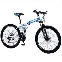 Great Folding Mountain Bike GREAT Mountain Bikes Foldable 24 Inches Wheels 21 / 24 / 27 / 30 Speed Mountain Bicycle Dual Disc Brake Bicycle High-carbon Steel Full Suspension Mountain Bike(Size:21 speed, Color:Blue)
