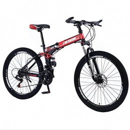 Great Folding Mountain Bike GREAT Mountain Bikes Foldable 24 Inches Wheels 21 / 24 / 27 / 30 Speed Mountain Bicycle Dual Disc Brake Bicycle High-carbon Steel Full Suspension Mountain Bike(Size:21 speed, Color:Red)