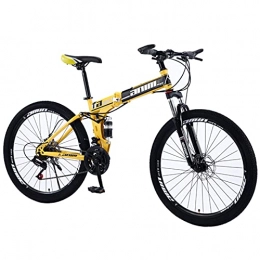 Great Bike GREAT Mountain Bikes Foldable 24 Inches Wheels 21 / 24 / 27 / 30 Speed Mountain Bicycle Dual Disc Brake Bicycle High-carbon Steel Full Suspension Mountain Bike(Size:24 speed, Color:Yellow)