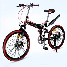 Grimk Folding Mountain Bike Grimk Folding 7 Speed Mountain Bike For Adults Unisex Women Teens, bicycle Mens City unilateral Folding Pedals, lightweight, aluminum Alloy, comfort Saddle With Adjustable Seat, Red