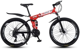 GuanLaoGe Folding Mountain Bike GuanLaoGe 26 Inch Mountain Bike Folding Bikes With Disc Brake 27 Speed Bicycle Full Suspension MTB Bikes For Men Or Women Foldable Frame, Red, 40, Gigh End