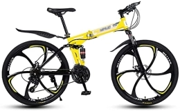 GuanLaoGe Folding Mountain Bike GuanLaoGe 26 Inch Mountain Bike Folding Bikes With Disc Brake 27 Speed Bicycle Full Suspension MTB Bikes For Men Or Women Foldable Frame, Yellow, 10, Gigh End