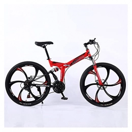 GUHUIHE Folding Mountain Bike GUHUIHE Road Bikes Racing Bicycle Foldable Bicycle Mountain Bike 26 / 24 Inch Steel 21 / 24 / 27 Speed Bicycles Dual Disc Brakes (Color : Red 6 wheel spoke, Number of speeds : 24 Inches 21Speed)
