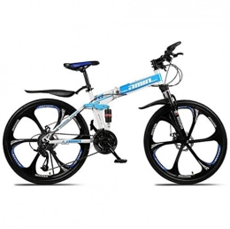 GUOCAO Bike GUOCAO Mountain Bike Folding Bikes, 26Inch 27Speed Double Disc Brake Full Suspension AntiSlip, Lightweight Aluminum Frame, Suspension Fork Outdoor (Color : Blue, Size : A)