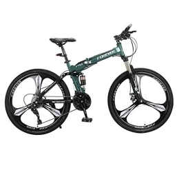 GUOE-YKGM Folding Mountain Bike GUOE-YKGM 26 Inch Adult Mountain Bikes - High Carbon Steel Full Suspension Frame Folding Bicycles - 24 Speed Gears Dual Disc Brakes Mountain Trail Bike (Color : Green)