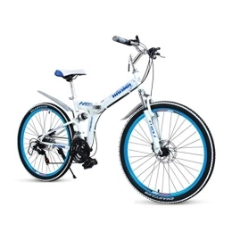 GUOE-YKGM Folding Mountain Bike GUOE-YKGM Adult Mountain Bikes - Unisex Folding Bike Non-Slip Bicycles - Outdoor Racing Cycling - 21 Speed ​​Gears Dual Disc Brakes Mountain Bicycle - 24 / 26inch Wheel (Color : Blue, Size : 26inch)