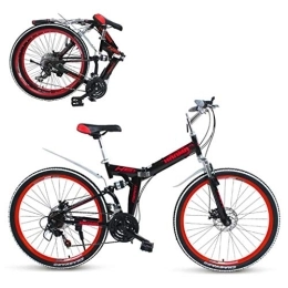 GUOE-YKGM Folding Mountain Bike GUOE-YKGM Folding Bike Dual Disc Brakes 21 Speed Mountain Bikes Folding Bicycle 24 / 26 Inch Foldable Bicycles(Red) (Color : Red, Size : 24inch)