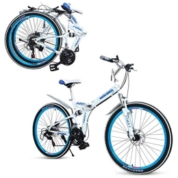 GUOE-YKGM Folding Mountain Bike GUOE-YKGM Folding Mountain Bike For Adults, Unisex Folding Outdoor Bicycle, Full Suspension MTB Bikes, Outdoor Racing Cycling, 21 Speed, 24 / 26inch Wheels (Color : Blue, Size : 24inch)