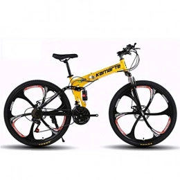GXQZCL-1 Bike GXQZCL-1 26" Mountain Bikes, Foldable Hardtail Bike, Carbon Steel Frame, with Dual Disc Brake and Double Suspension MTB Bike (Color : Yellow, Size : 27 Speed)