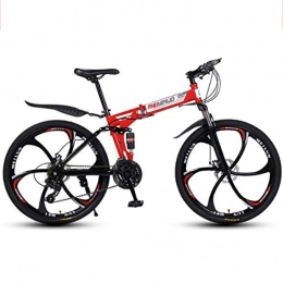 GXQZCL-1 Folding Mountain Bike GXQZCL-1 Foldable Mountain Bike, Carbon Steel Frame Bike, with Dual Disc Brake Double Suspension MTB Bike (Color : Red, Size : 21 Speed)