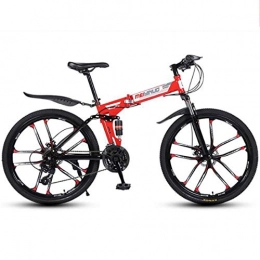 GXQZCL-1 Folding Mountain Bike GXQZCL-1 Foldable Mountain Bike, Carbon Steel Frame Hardtail Bicycles, Dual Disc Brake and Double Suspension MTB Bike (Color : Red, Size : 27 Speed)