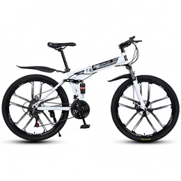 GXQZCL-1 Folding Mountain Bike GXQZCL-1 Foldable Mountain Bike, Carbon Steel Frame Hardtail Bicycles, Dual Disc Brake and Double Suspension MTB Bike (Color : White, Size : 21 Speed)