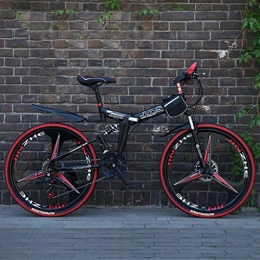 GXQZCL-1 Folding Mountain Bike GXQZCL-1 Mountain Bike, 26inch Folding Carbon Steel Frame Hardtail Bike, Full Suspension and Dual Disc Brake, 21 Speed MTB Bike (Color : Black)