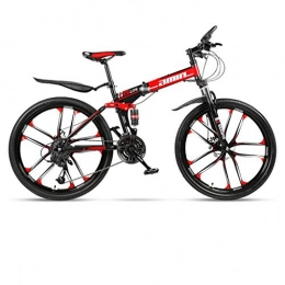 GXQZCL-1 Folding Mountain Bike GXQZCL-1 Mountain Bike, Folding Carbon Steel Frame Hardtail Bike, Full Suspension and Dual Disc Brake, 26inch Wheels MTB Bike (Color : Red, Size : 24 Speed)
