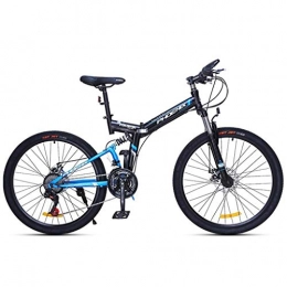 GXQZCL-1 Folding Mountain Bike GXQZCL-1 Mountain Bike, Steel Frame Folding Mountain Bicycles, Dual Suspension and Dual Disc Brake, 24inch / 26inch Wheels MTB Bike (Color : Black+Blue, Size : 24inch)