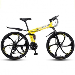 GXQZCL-1 Folding Mountain Bike GXQZCL-1 Mountain Bikes, 26" Foldable Mountain Bicycles, with Dual Disc Brake and Double Suspension, Carbon Steel Frame MTB Bike (Color : Yellow, Size : 24 Speed)