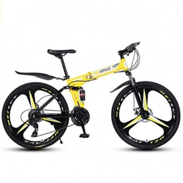 GXQZCL-1 Folding Mountain Bike GXQZCL-1 Mountain Bikes, Foldable Hardtail Bicycles, Carbon Steel Frame, Dual Disc Brake and Double Suspension MTB Bike (Color : Yellow, Size : 24 Speed)