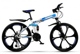 H-LML Bike H-LML High Carbon Steel Six Blade Mountain Bike 26 Inches / 27 Speed Double Shock Folding Mountain Bike, Suitable for All Men And Women, Blue
