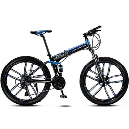 HAOYF Bike HAOYF 26 Inch Wheels Foldable Mountain Bike, 21 / 24 / 27 Speed Full Suspension MTB, Dual Disc Brakes Mens Bicycle High Carbon Steel Off Road Bicycles MTB, Blue, 30 speed