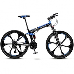 HAOYF Bike HAOYF Adult Folding Mountain Bike, 26 Inch Wheels, High Carbon Steel Off Road Bicycles, 21 / 24 / 27 Speed Bicycle Full Suspension MTB, Dual Disc Brakes Mountain Bicycle, Blue, 24 speed