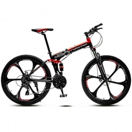 HAOYF Bike HAOYF Adult Folding Mountain Bike, 26 Inch Wheels, High Carbon Steel Off Road Bicycles, 21 / 24 / 27 Speed Bicycle Full Suspension MTB, Dual Disc Brakes Mountain Bicycle, Red, 24 speed
