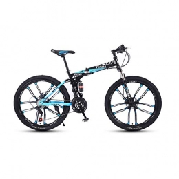 HARUONE Bike HARUONE Foldable Adults Mountain Bike, 24Inch High-Carbon Steel Suspension Mechanical Disc Brakes, 21 / 24 / 27 Speeds Overdrive Ten Cutter Wheel, Blue, 27speed