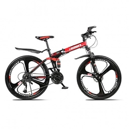 HARUONE Bike HARUONE Foldable Mountain Bikes Bicycles, 24 / 26Inch Mens Mountainbike, 21 / 24 / 27 / 30 Speed High Carbon Steel Dual Disc Brake, Red / 24inch, 27speed